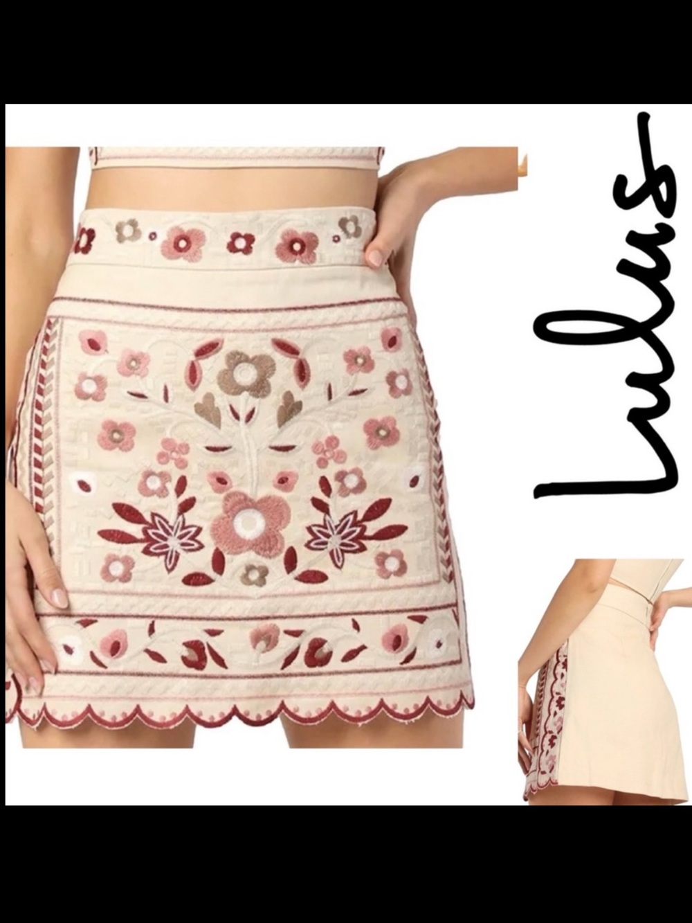 Lulus‎ Don't Stop the Party Beige Embroidered Mini Skirt NWT SIZE XL